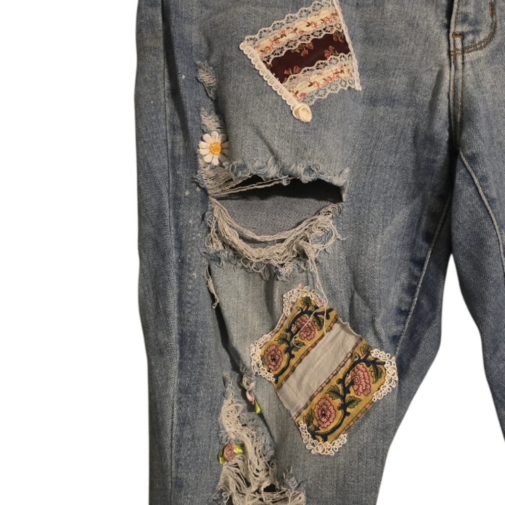 Upcycled Hand Crafted Boho Patchwork On Judy Blue… - image 4